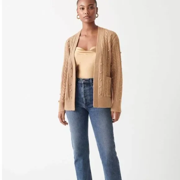 White + Warren Camel Brown Wool Blend Chunky Knit Cardigan Sweater Womens L - Picture 10 of 10